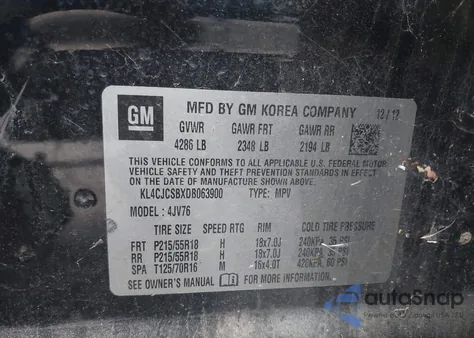 2013 Buick Encore Leather z USA, uszkodzony, nr VIN KL4CJCSBXDB063900